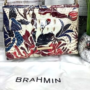 #0282 Brahmin Lorelei Melbourne Cream and Blue Shoulder Bag Elegant Design Purse